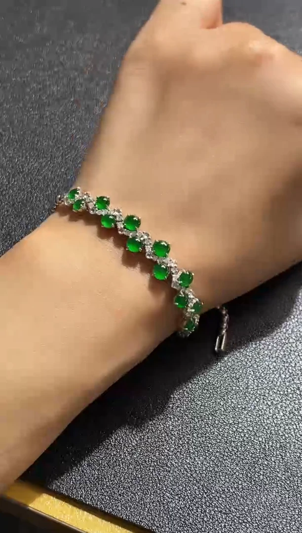 18K金镶嵌手链翡翠天然缅甸A货翡翠