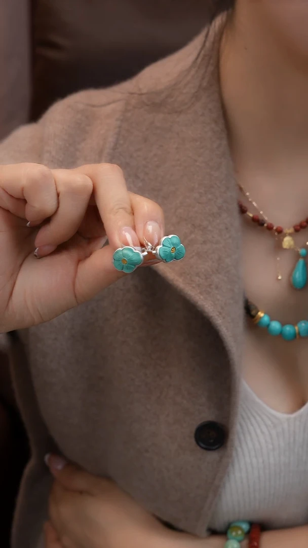 银S925镶嵌绿松石耳饰1111