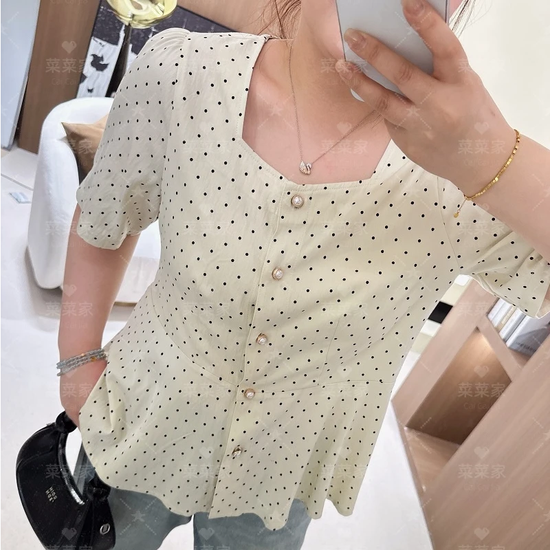 【菜菜家】2025年夏季新款设计感时尚显瘦波点娃娃衫上衣CCC11426