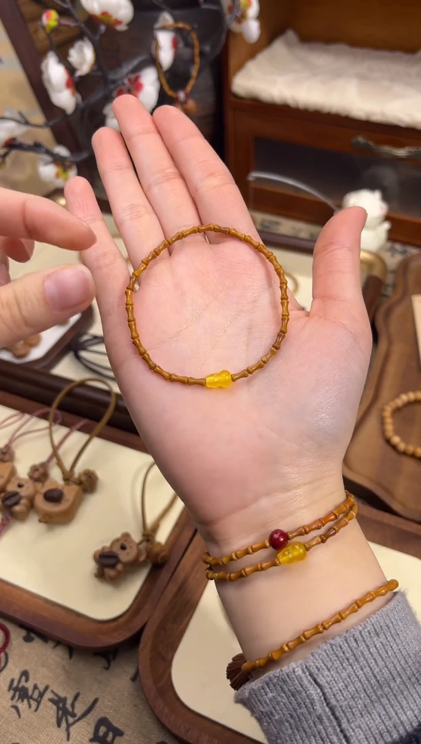 手串桃核【桃缘序】竹节「黄色葫芦」桃木桃核辟、挡、驱、护 备注手围