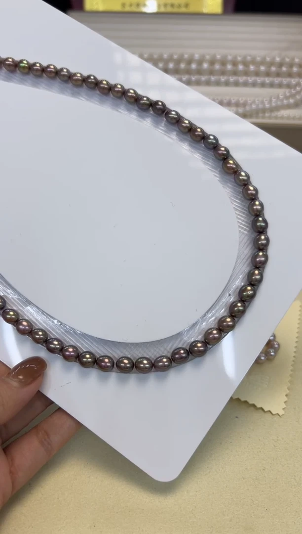 颈饰银S925镶嵌淡水珍珠6-7mm无核彩米形项链