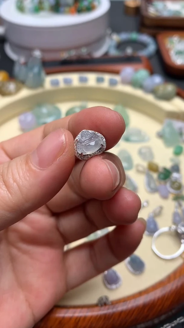 【闪购商品】翡翠耳饰银S925镶嵌翡翠镶嵌佛公