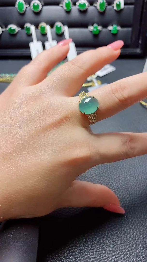 银S925镶嵌戒指翡翠天然翡翠A货s925银镶