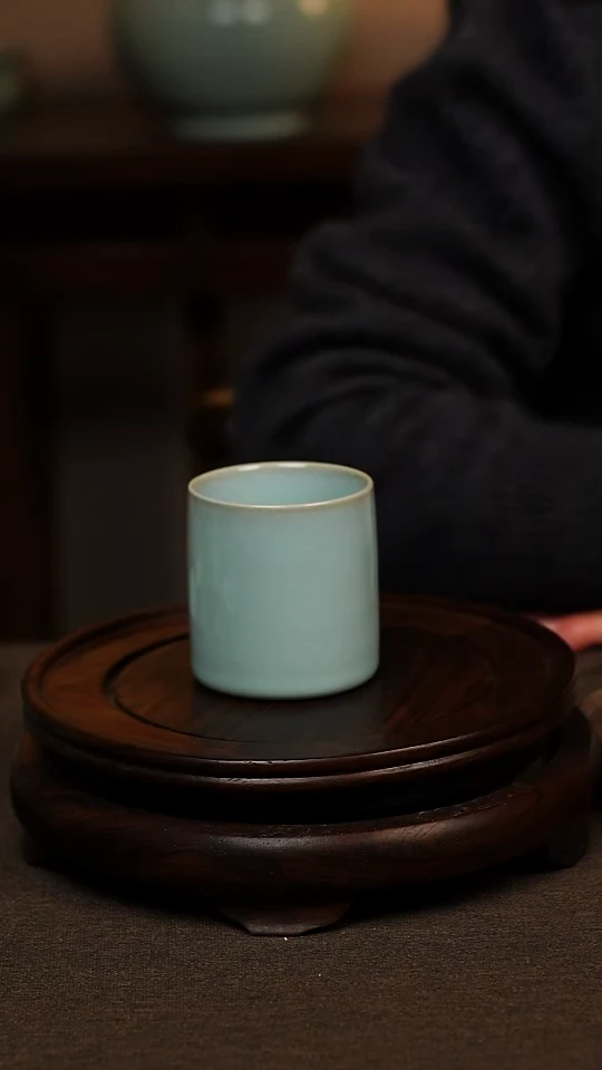 瓷片天青色直口杯100ml微瑕不带礼盒