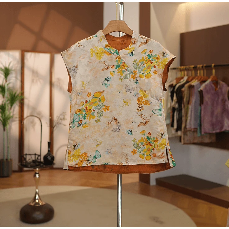 【蝶恋花】新中式女款舒适宽松短袖百搭气质蝶恋花衬衫