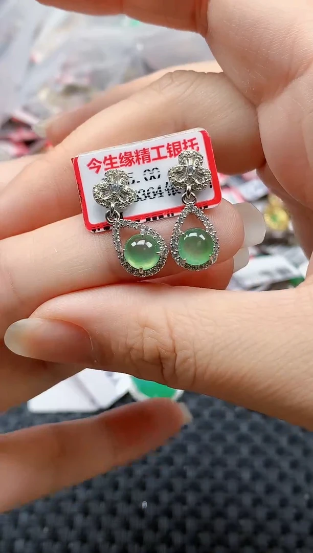 银S925镶嵌戒指翡翠天然A货缅甸翡翠