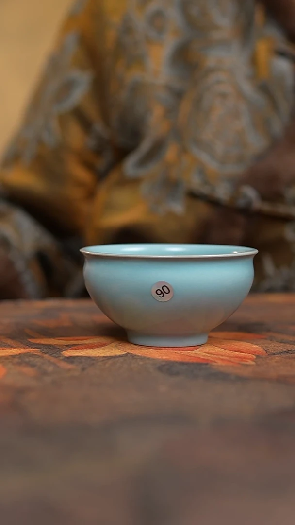 瓷片仿古天青纯手束口杯