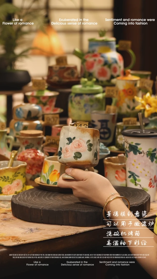 陶瓷景德镇高温手绘釉下彩设计师款式
