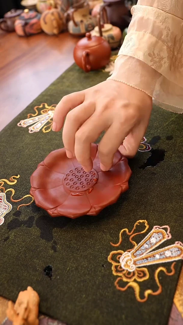 茶壶紫砂朱泥莲花盘