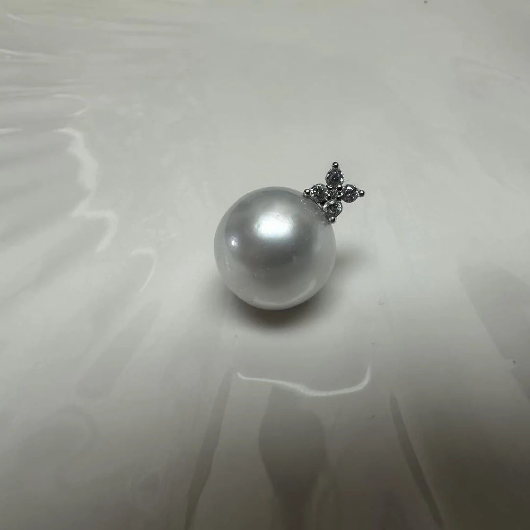 禧家天然海水澳白珍珠14.9mm+S925银甜美四叶钻吊坠时尚气质百搭