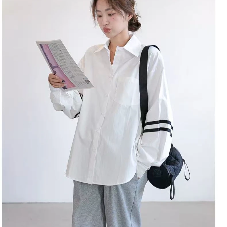 2025春秋新款潮流女装时尚休闲衬衫宽松衬衣简约通勤韩版上衣