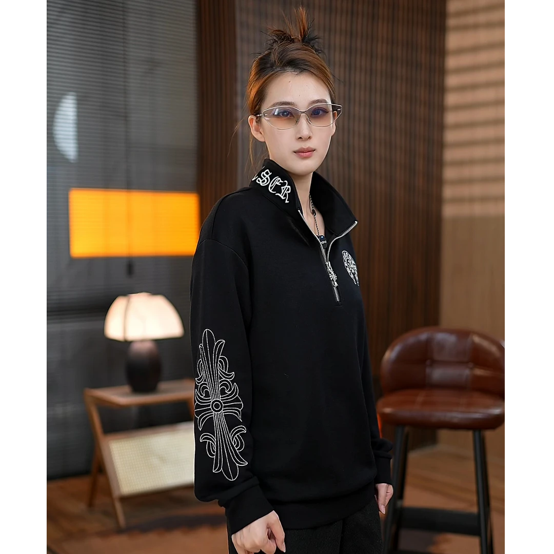 克罗原版秋冬新款男士卫衣刺绣字母立领潮流百搭亲肤透气修身卫衣