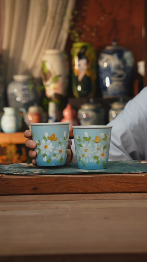 景德镇釉下手绘陶瓷茶具，咖啡杯