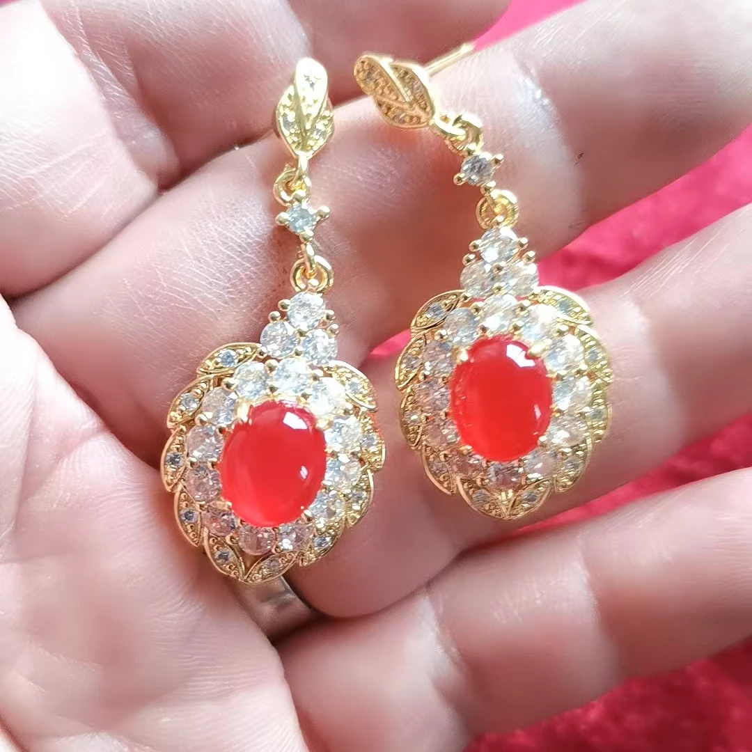 天然A货大红玉髓耳坠 C64