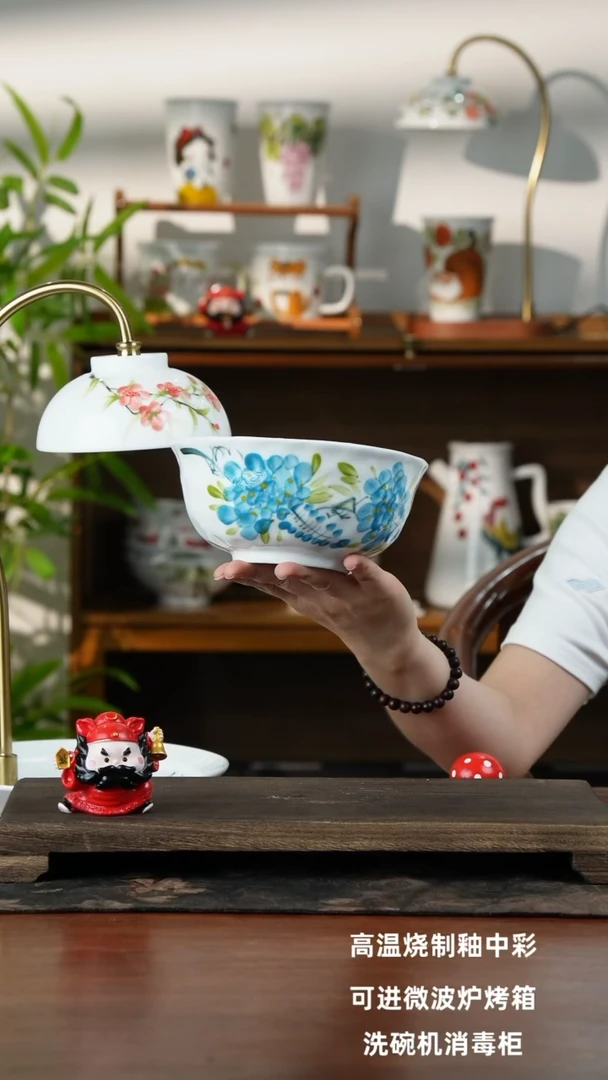 瓷片景德镇手绘釉中彩（食品级）捏捏碗