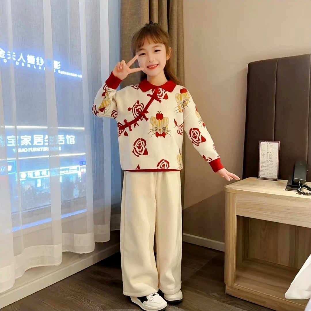 女童年服毛衣秋冬2024新款儿童冬装时髦线衣女大童洋气针织衫冬季