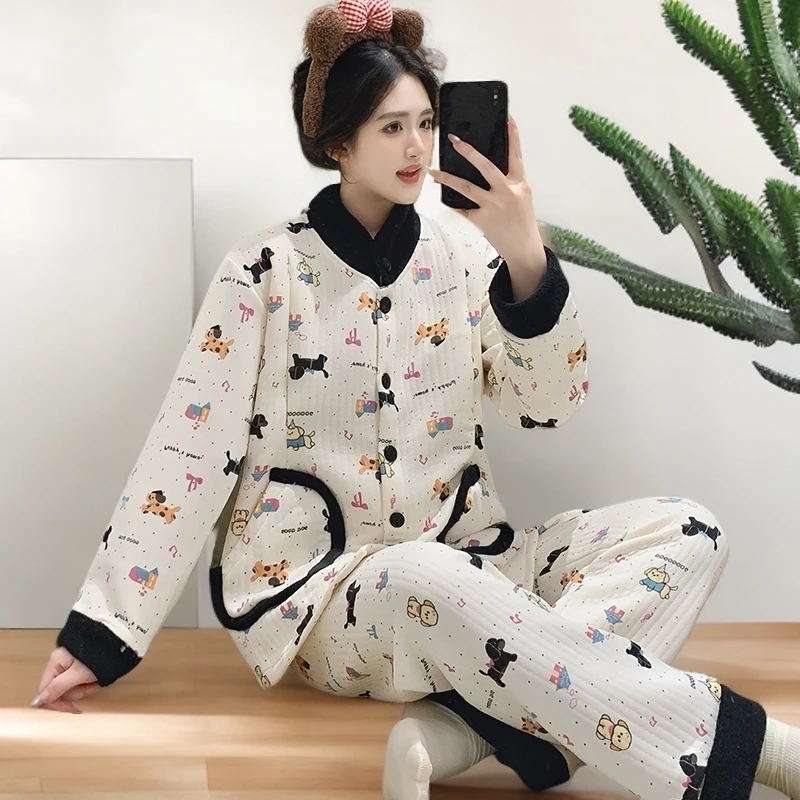 空气棉月子服春秋季冬款产后加厚夹棉大码哺乳家居服套装孕妇睡衣