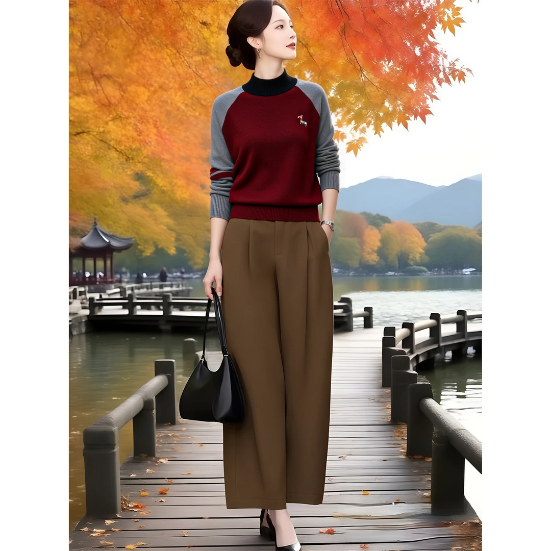 AQ#【可搭套装】半高领毛衣女款新款秋冬洋气搭休闲裤套装DY15213