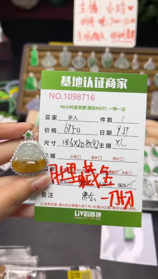 吊坠(不含链)18K金镶嵌翡翠多人
