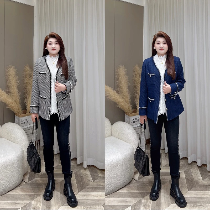 【上新牛仔裤】PMM82183秋季新款高腰弹力磨毛水洗带钻大码牛仔裤