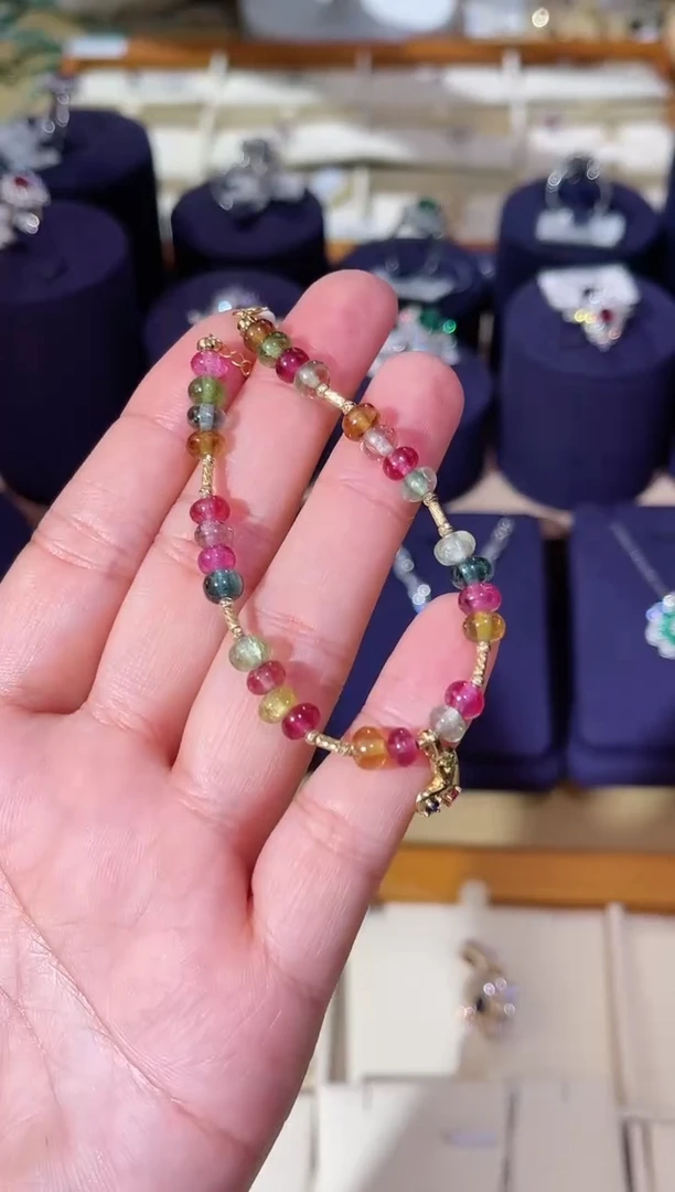 【闪购商品】碧玺手链18K金镶嵌碧玺手链