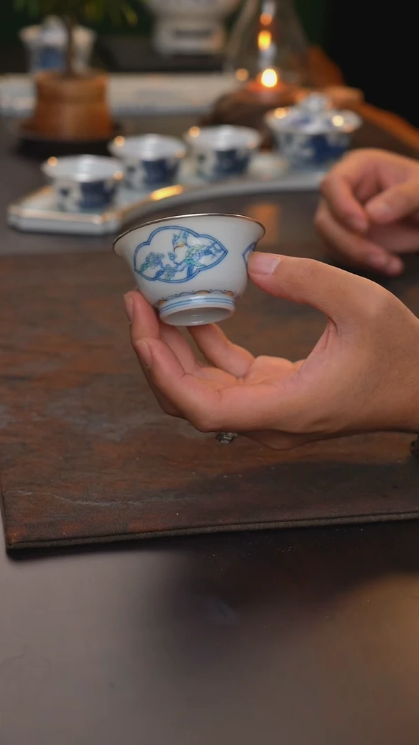 斗彩开窗葡萄单杯包银口