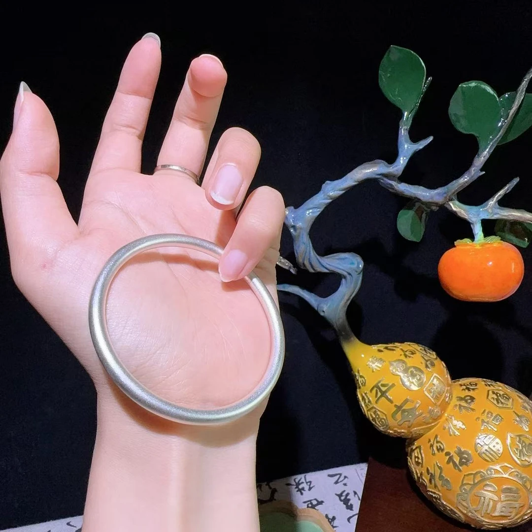 足银手镯 8033古法素圈磨砂传承精美手镯（带礼盒）