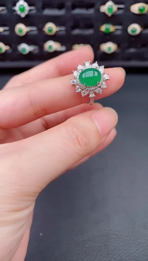 银S925镶嵌戒指翡翠天然a货翡翠62