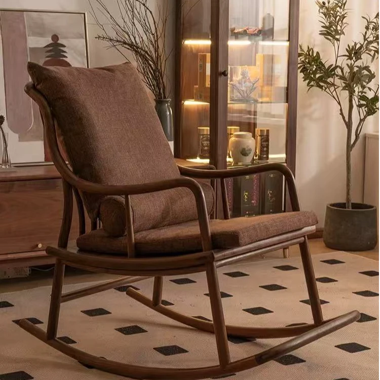 【天百芙】北美黑胡桃实木摇摇椅躺椅新欧式懒人沙发椅