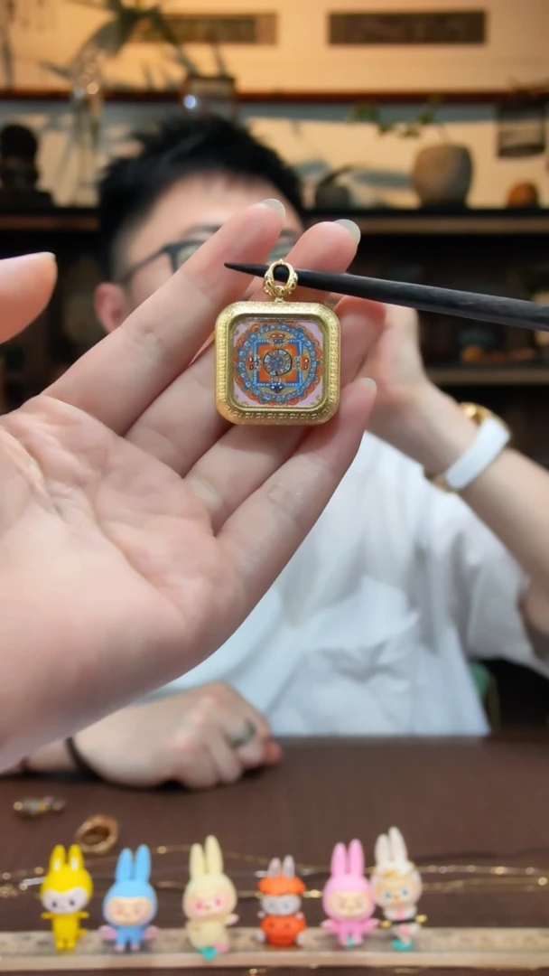 吊坠坛城唐卡方形吊坠TK配皮绳