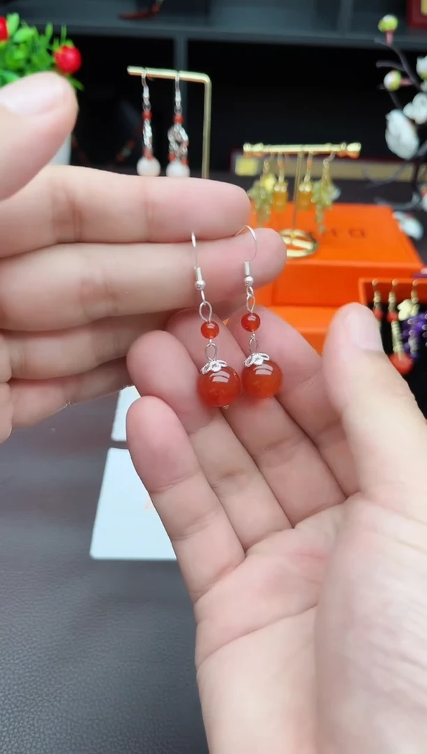 玛瑙/玉髓耳饰银S925镶嵌409000