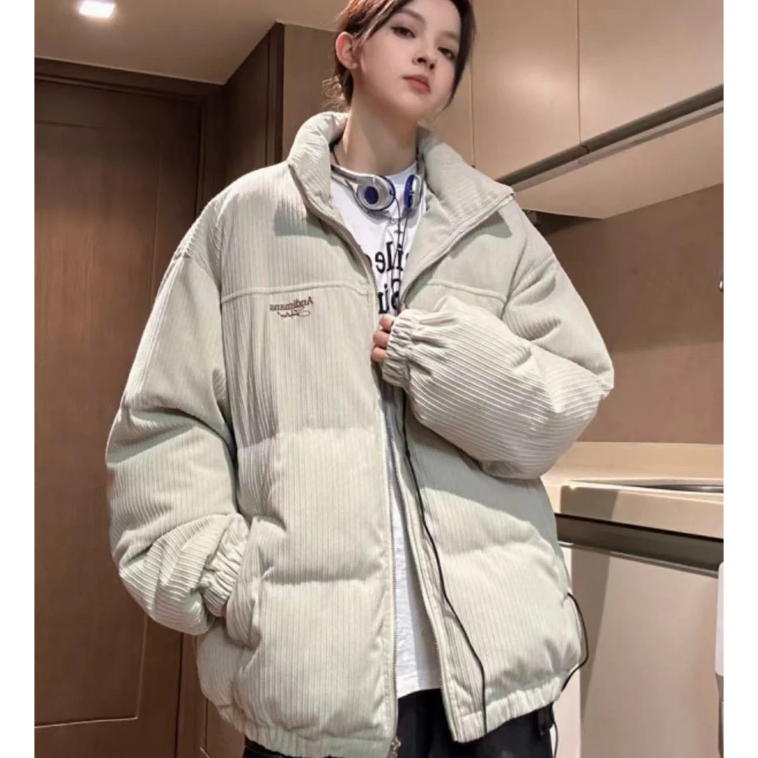 8168 M灯芯绒刺绣棉衣棉服女冬季美式复古学院风高级感棉袄外套