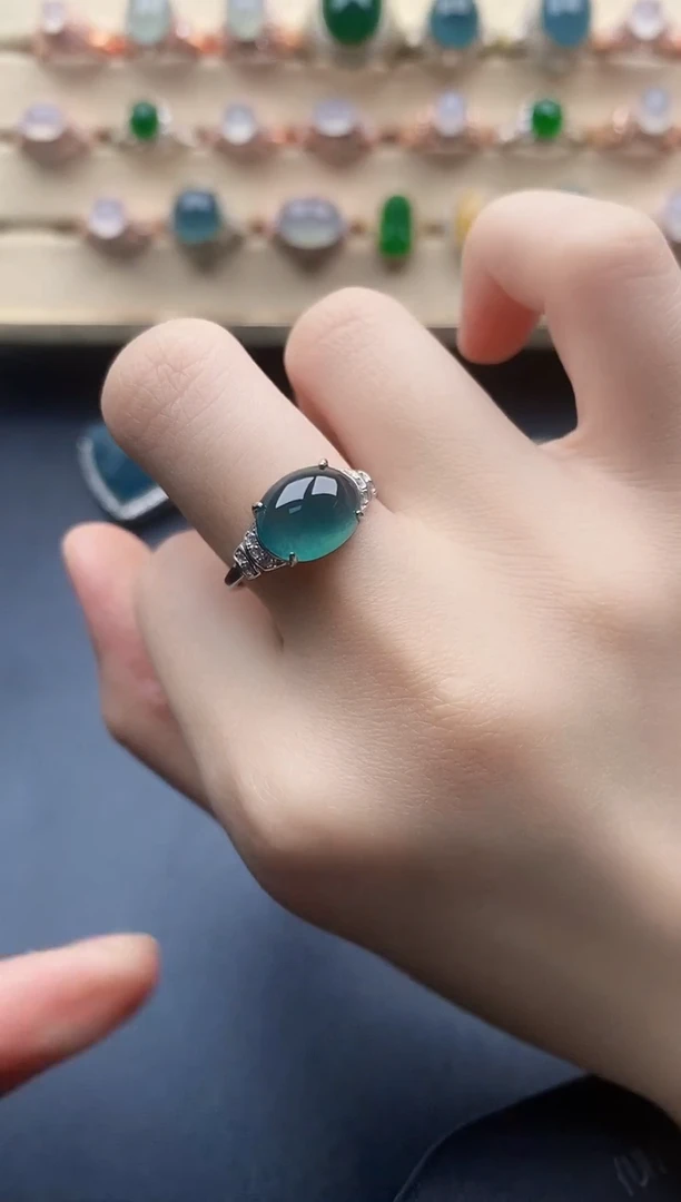 翡翠戒指银S925镶嵌一物一证一礼盒