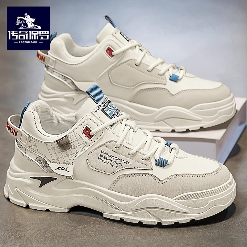 传奇保罗男鞋秋季2025新款休闲运动鞋网红百搭跑步厚底增高老爹鞋
