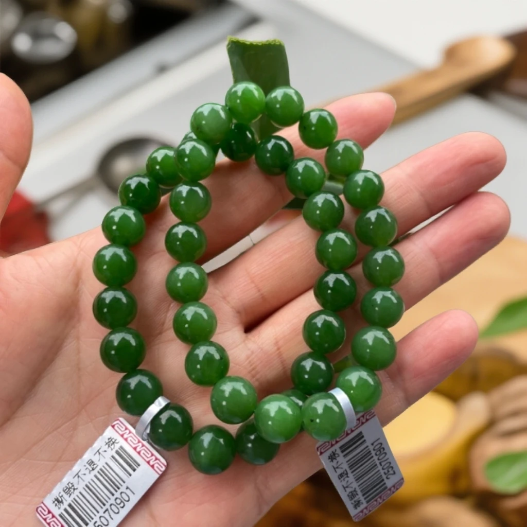 纯天然俄罗斯和田玉碧玉手串阳绿轻奢圆珠送礼卡10多样性拍一发一