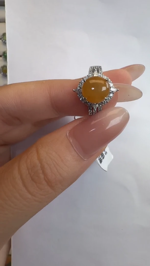 银S925镶嵌戒指翡翠通体925银镶缅甸A货翡翠戒指106