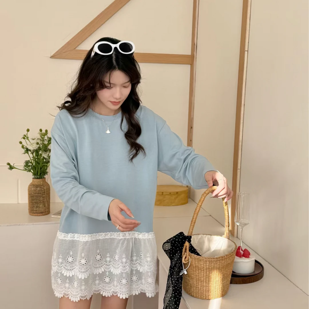 王姐专属-2025春季新品时尚流行圆领花边长袖T恤【H梅-3655】