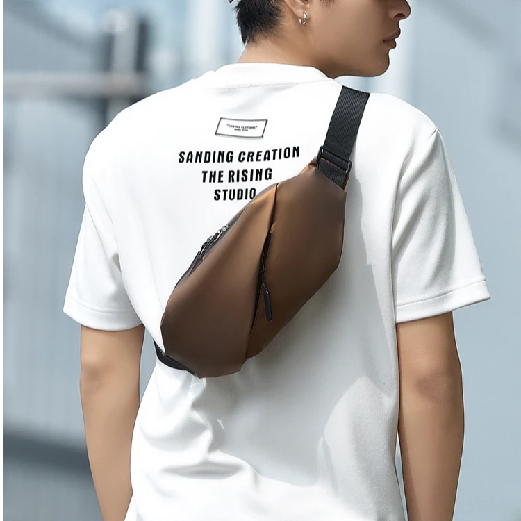 通勤旅行纯色腰包男式单肩斜挎包单肩包包百搭胸包休闲便携手机包