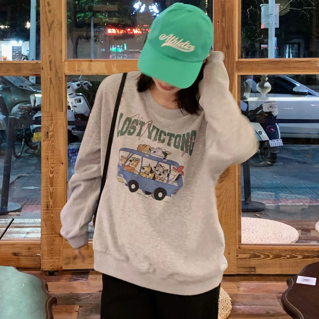 SUNCC自制 巴士卫衣 秋季新款气质慵懒韩系INS风休闲减龄卡通卫衣