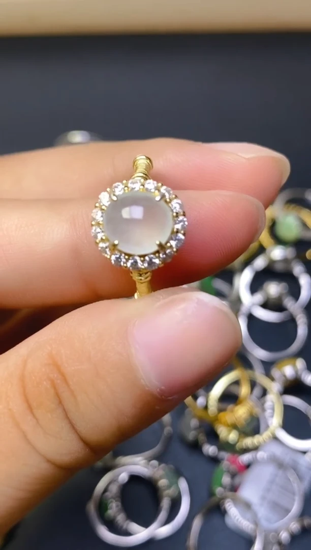 翡翠戒指银S925镶嵌百内无证书