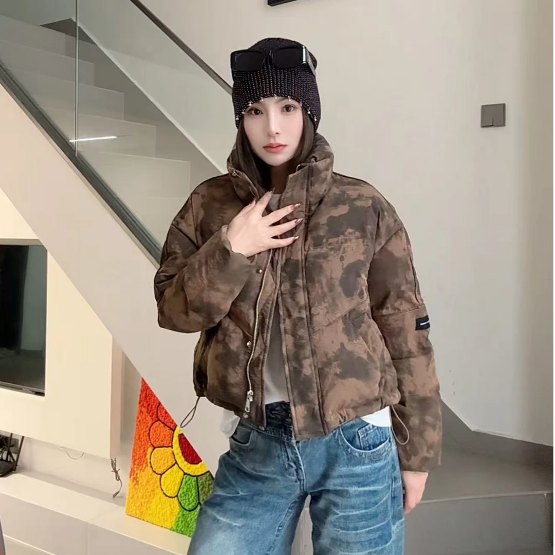 Mexican/稻草人厚款花色扎染立领短款常规休闲时尚连帽加绒羽绒服