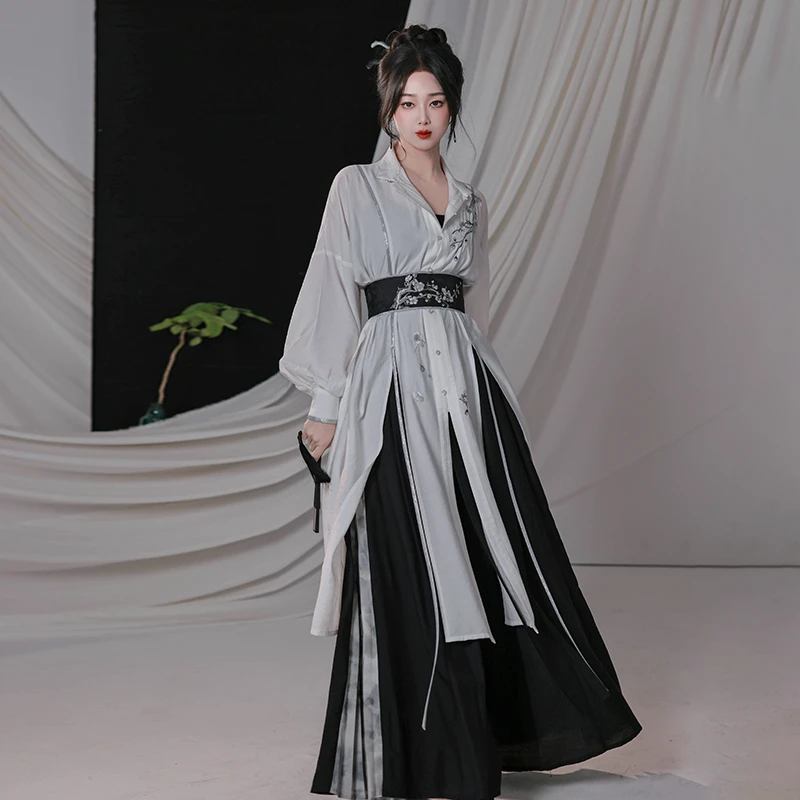 拟梦原创【梅花词】汉元素新中式黑白酷飒改良宋裤立领衫春夏男