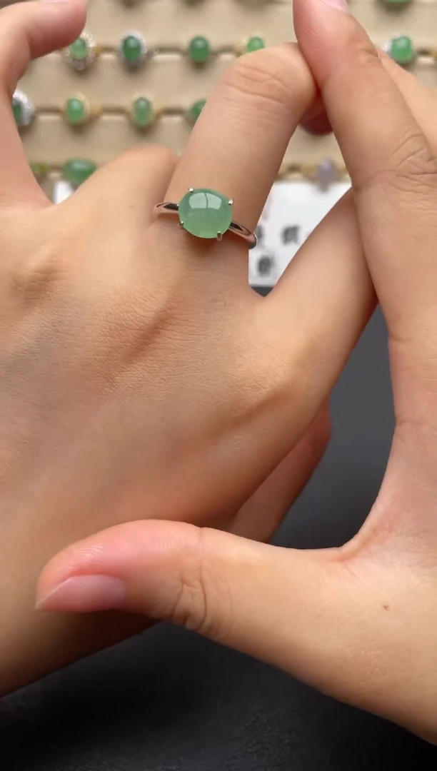 银S925镶嵌戒指翡翠一物一证一礼盒