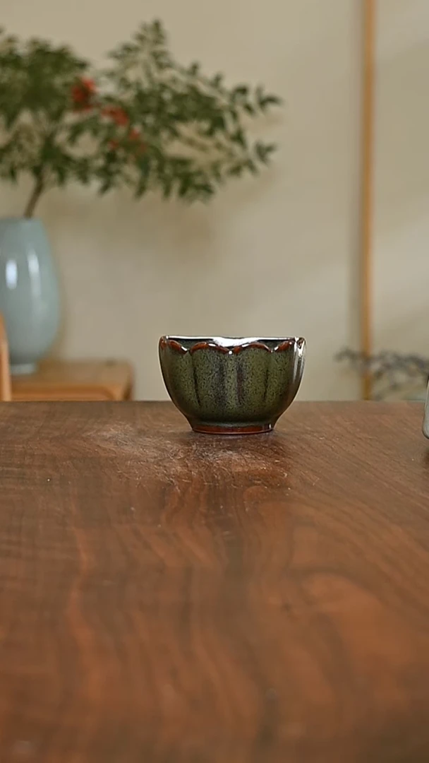 莲花碗冰箱贴 矿石釉 微瑕 无款