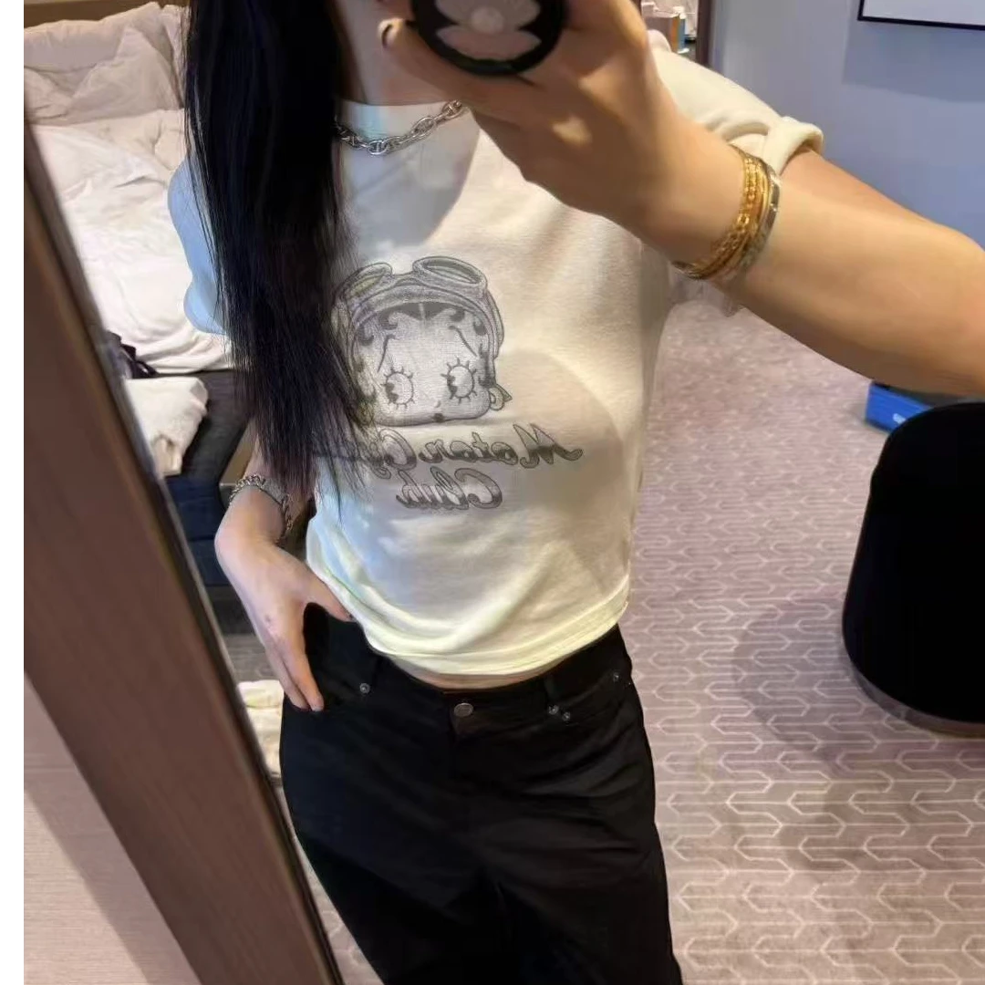 韩国东大门VISUAL SPACE2025新款贝蒂印花短袖T恤