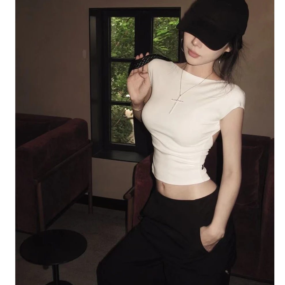 美式性感辣妹穿搭2025夏季新款气质露背纯欲上衣配显瘦休闲裤套装