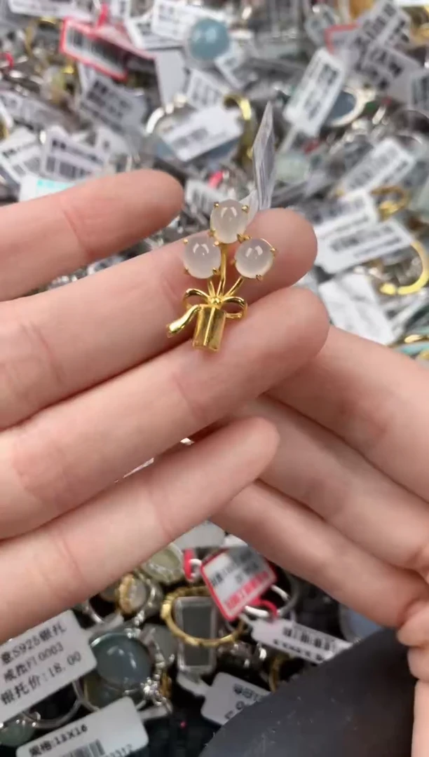银S925镶嵌戒指翡翠4444----4