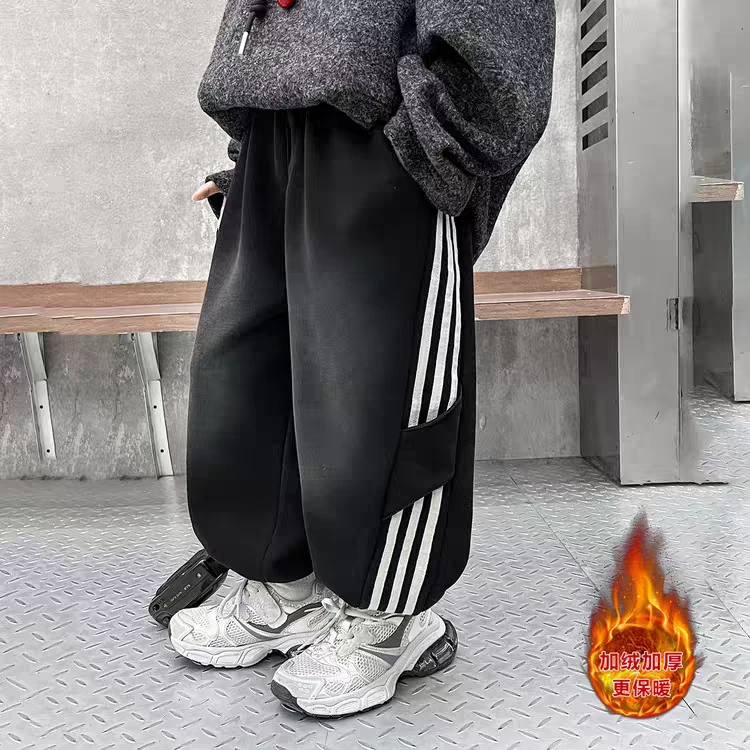 男童加绒卫裤秋冬装小童百搭休闲裤宝宝外穿宽松长裤儿童冬装裤子