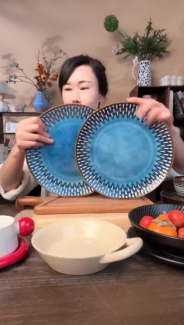 10.5英寸窑变水滴大盘2只微瑕