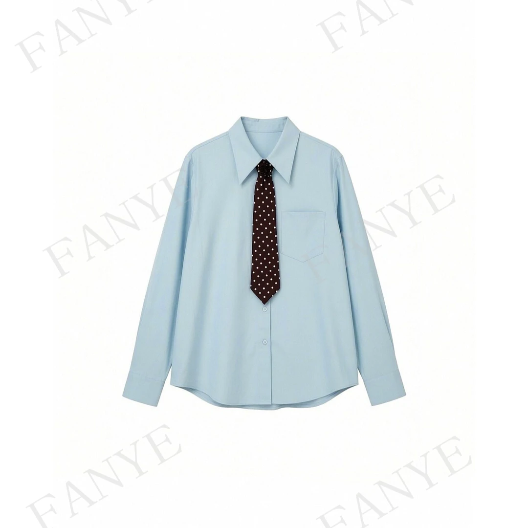 FANYE 2026早春新款极简风天蓝色领带衬衫
